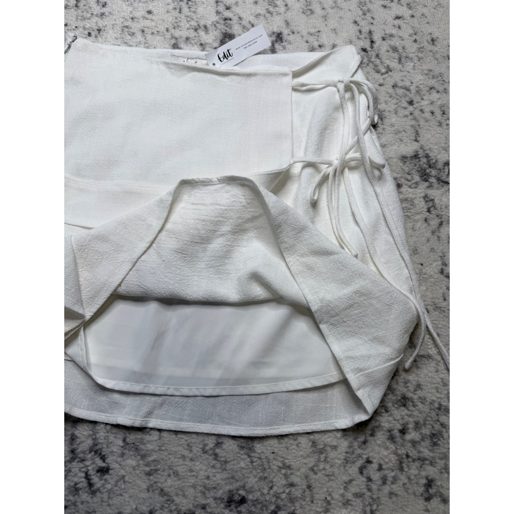 SADIE & SAGE Wrap Skirt White Linen Blend Side Tie Women's Size Medium NEW Chic - Picture 3 of 7